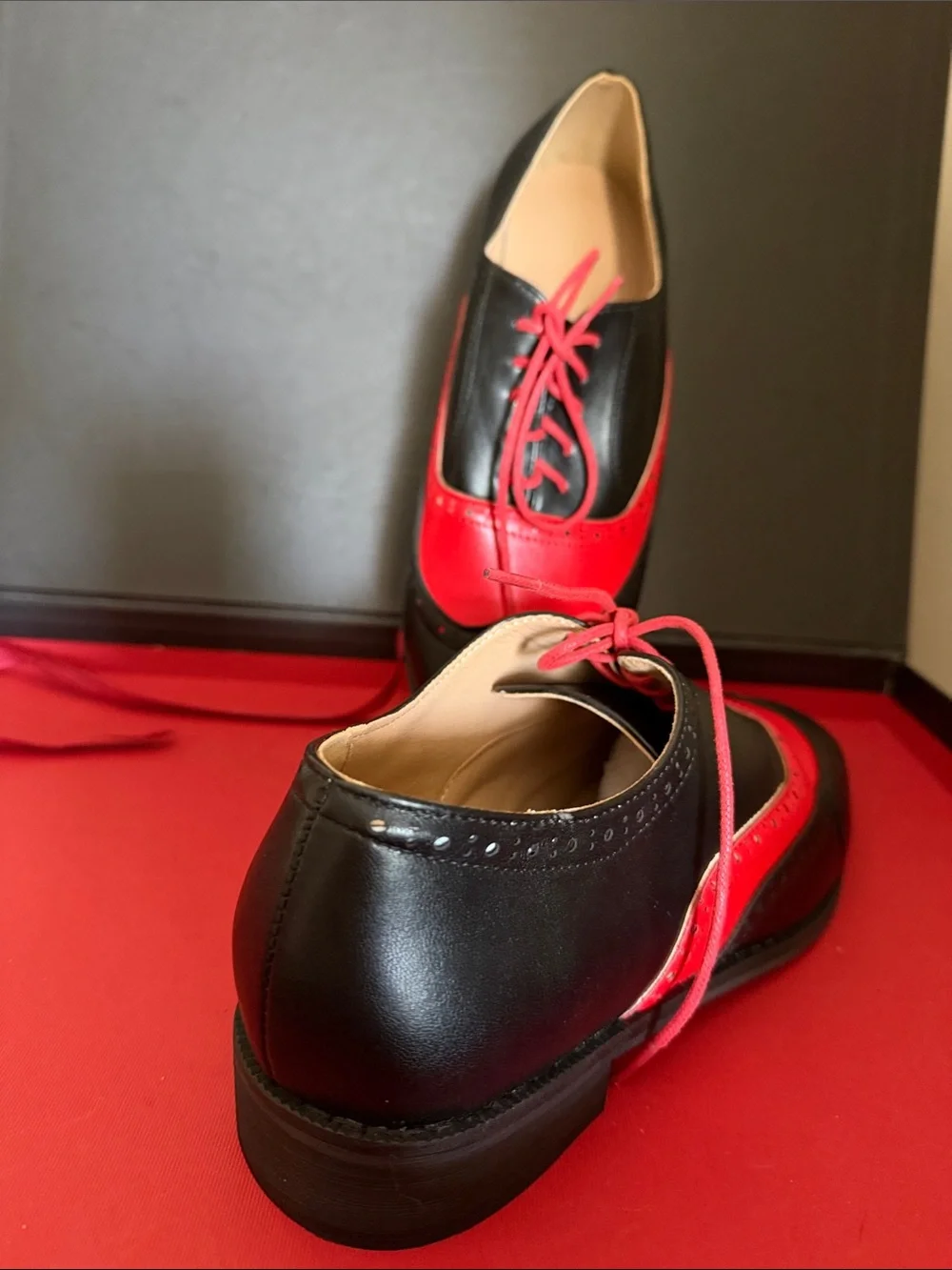 Classic Two-Tone Black and Red Wingtip Derbys